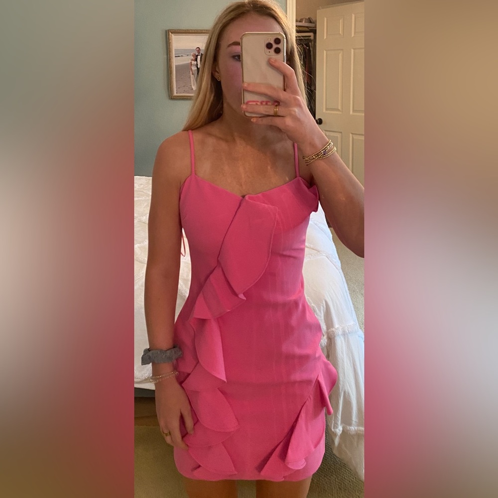 Likely Devon pink ruffle dress